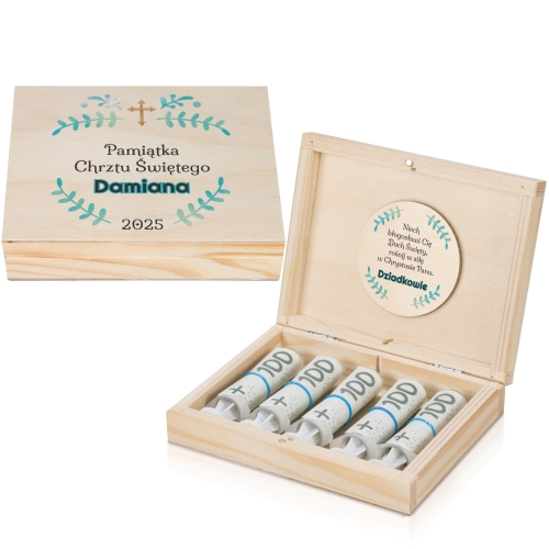 PUDEŁECZKO NA PIENIĄDZE Z ŻYCZENIAMI prezent na Chrzest z podpisem