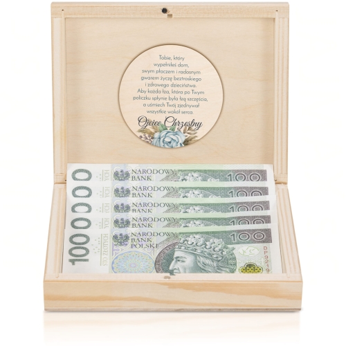 PUDEŁKO NA PIENIĄDZE prezent na chrzciny nadruk