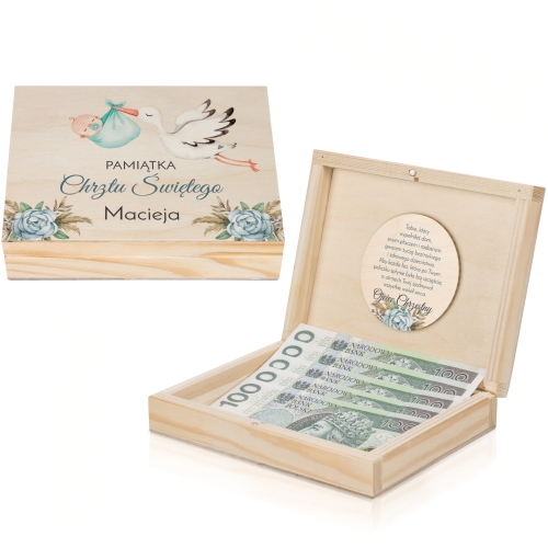 PUDEŁKO NA PIENIĄDZE prezent na chrzciny nadruk
