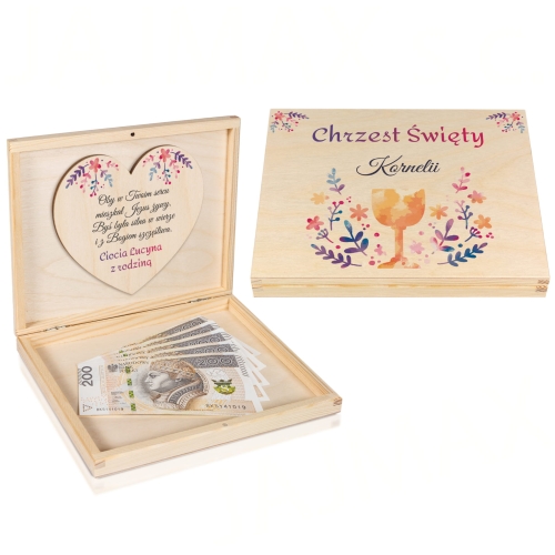 Pudełko na merci koperta na pieniądze prezent na Chrzest chrzcielnica