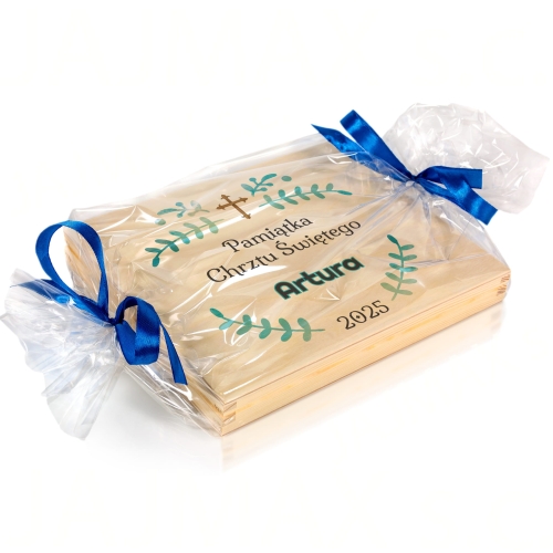 Koperta na pieniądze drewniane pudełko z życzeniami prezent Chrzest