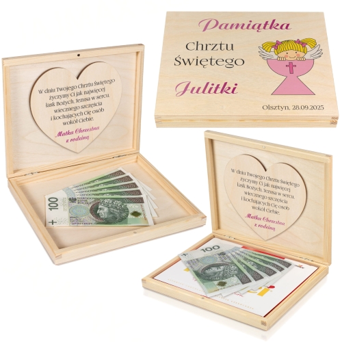 Pomysłowy prezent na chrzciny dla dziewczynki pudełko na gotówkę