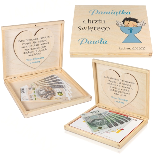 Oryginalny prezent na Chrzest dla chłopca pudełko na pieniądze