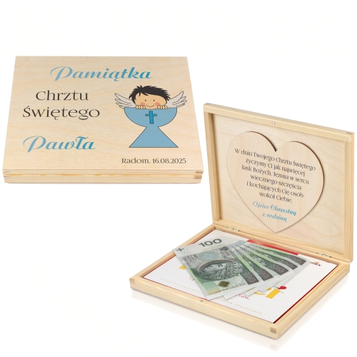 Oryginalny prezent na Chrzest dla chłopca pudełko na pieniądze