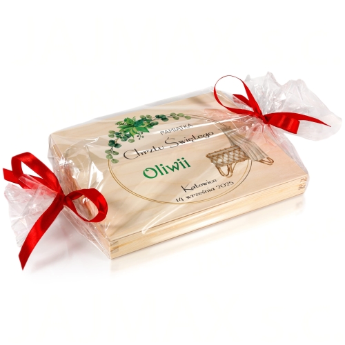 Pudełko zastrzyk gotówki PREZENT NA CHRZCINY nadruk