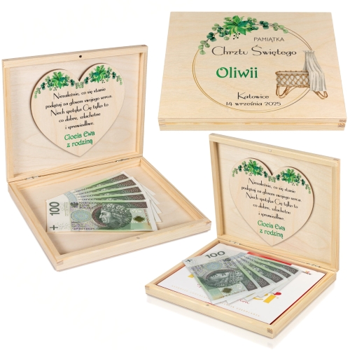 Pudełko zastrzyk gotówki PREZENT NA CHRZCINY nadruk
