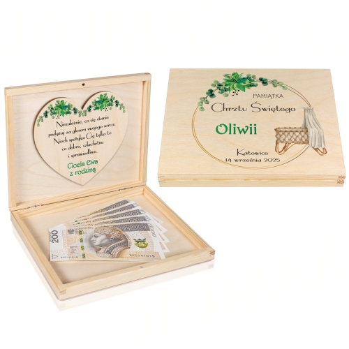 Pudełko zastrzyk gotówki PREZENT NA CHRZCINY nadruk