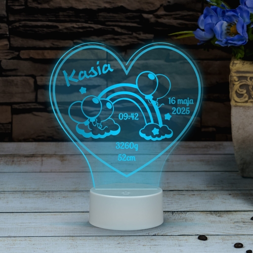 ORYGINALNA LAMPKA METRYCZKA PREZENT DLA DZIECKA twój grawer tęcza