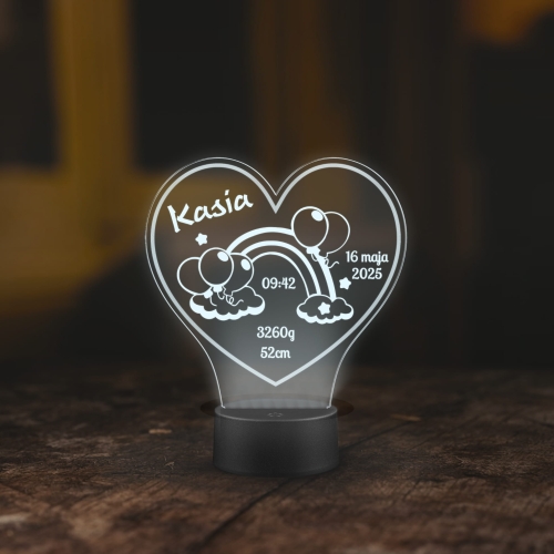 ORYGINALNA LAMPKA METRYCZKA PREZENT DLA DZIECKA twój grawer tęcza