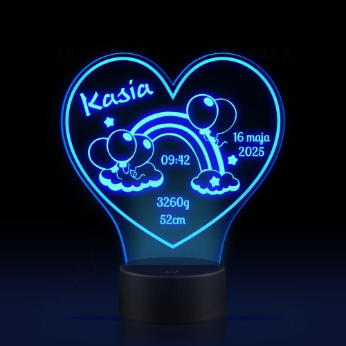 ORYGINALNA LAMPKA METRYCZKA PREZENT DLA DZIECKA twój grawer tęcza