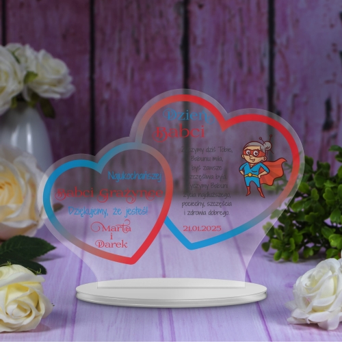 STATUETKA DWA SERCA Prezent dla Babci z okazji Dnia Babci nadruk