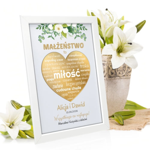 RAMKA złote serce lustro PAMIĄTKA ŚLUBNA Z DEDYKACJĄ PREZENT