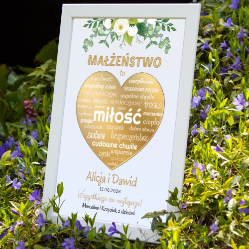 RAMKA złote serce lustro PAMIĄTKA ŚLUBNA Z DEDYKACJĄ PREZENT