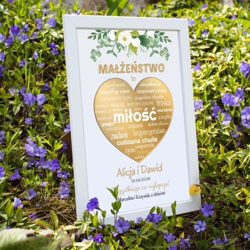 RAMKA złote serce lustro PAMIĄTKA ŚLUBNA Z DEDYKACJĄ PREZENT