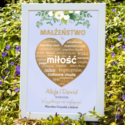 RAMKA złote serce lustro PAMIĄTKA ŚLUBNA Z DEDYKACJĄ PREZENT