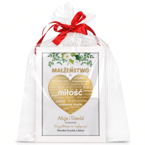 RAMKA złote serce lustro PAMIĄTKA ŚLUBNA Z DEDYKACJĄ PREZENT