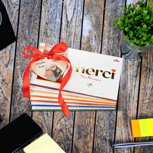 Serce z życzeniami dla babci i dziadka czekolada Merci prezent