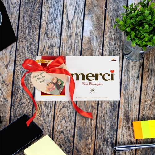 Serce z życzeniami dla babci i dziadka czekolada Merci prezent