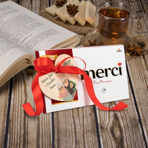 Serce z życzeniami dla babci i dziadka czekolada Merci prezent