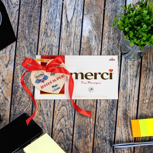 Merci czekolada słodki upominek i serce SUPER BABCI z imieniem