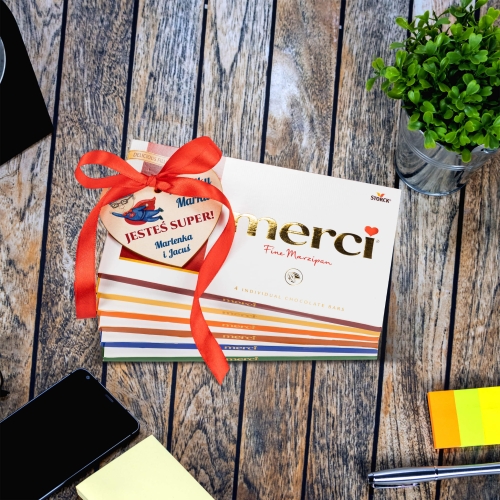 Czekolada MERCI i personalizowane serce upominek dla SUPER DZIADKA
