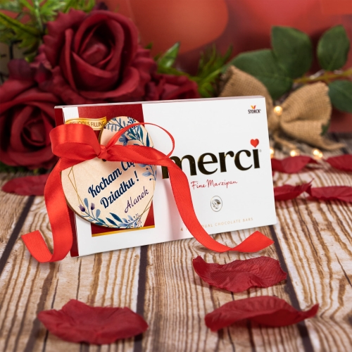 SŁODKI UPOMINEK DLA DZIADKA czekolada Merci serce Kocham Cię Dziadku