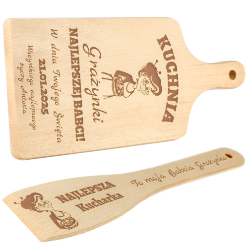 ZESTAW KUCHENNY ŁOPATKA I DESKA prezent dla Babci z grawerem imię