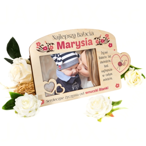 RAMKA NA ZDJĘCIA Z DREWNA super pomysł na prezent dla Babci podpis