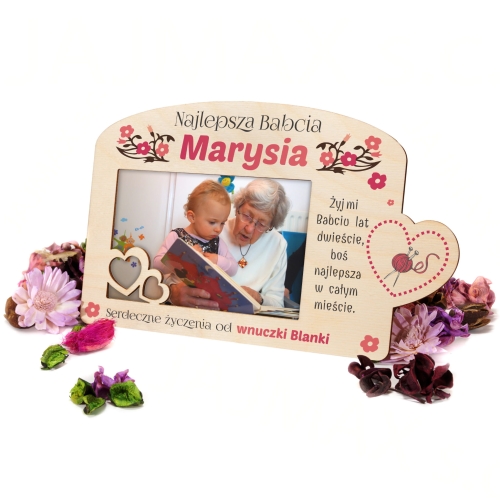 RAMKA NA ZDJĘCIA Z DREWNA super pomysł na prezent dla Babci podpis