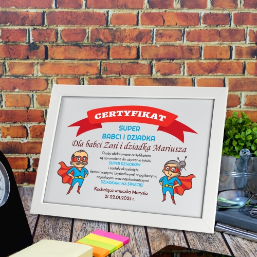 CERTYFIKAT SUPER DZIADKÓW zabawny prezent na Dzień Babci i Dziadka