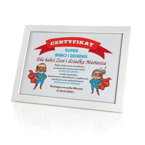 CERTYFIKAT SUPER DZIADKÓW zabawny prezent na Dzień Babci i Dziadka