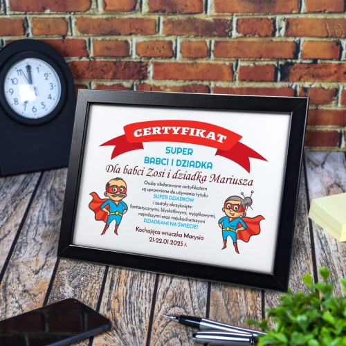 SUPER POMYSŁ NA PREZENT DLA DZIADKÓW ramka A4 certyfikat z imionami