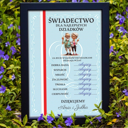 CZARNA RAMKA A4 świadectwo dla najlepszych dziadków prezent