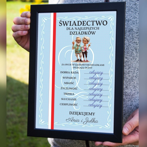 CZARNA RAMKA A4 świadectwo dla najlepszych dziadków prezent
