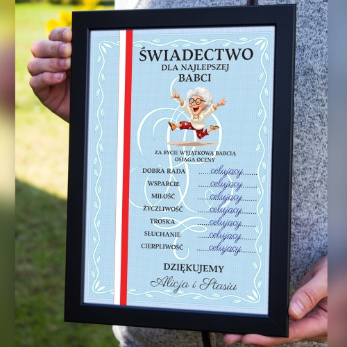 Świadectwo dla najlepsze Babci oceny celujące pomysł na prezent
