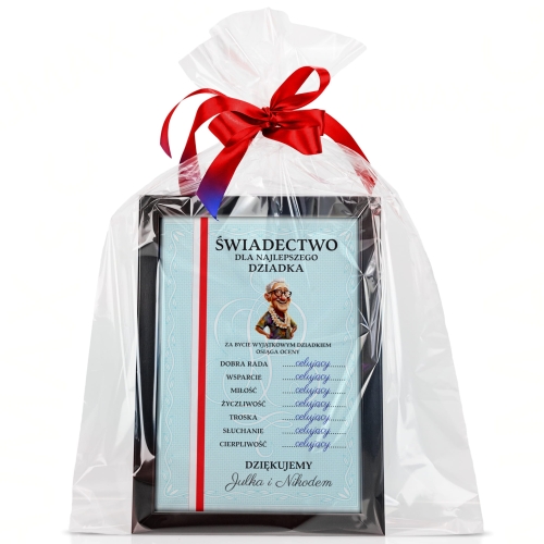 POMYSŁ NA PREZENT DLA DZIADKA świadectwo z czerwonym paskiem podpis