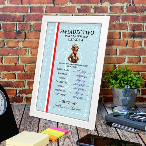PREZENT ŚWIADECTWO DLA SUPER DZIADKA  w ramce A4 fajny prezent