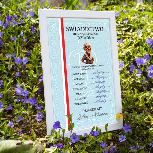 PREZENT ŚWIADECTWO DLA SUPER DZIADKA  w ramce A4 fajny prezent