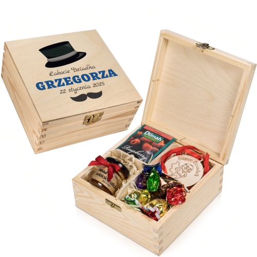 ŁAKOCIE DLA DZIADKA NA DZIEŃ DZIADKA zestaw prezentowy z imieniem