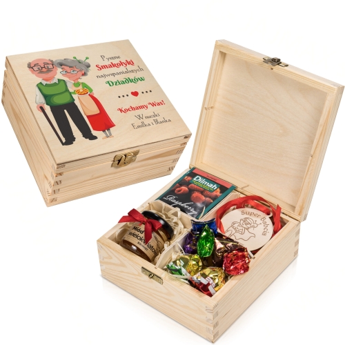 PUDEŁKO PYSZNOŚCI i medale dla super Babci i Dziadka z dedykacją