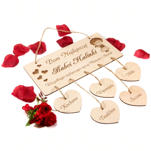 DREWNIANA TABLICZKA OZDOBA ŚCIENNA prezent dla babci z życzeniami