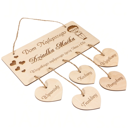 DREWNIANA TABLICZKA Z SERCAMI pomysłowy prezent dla Dziadka do domu