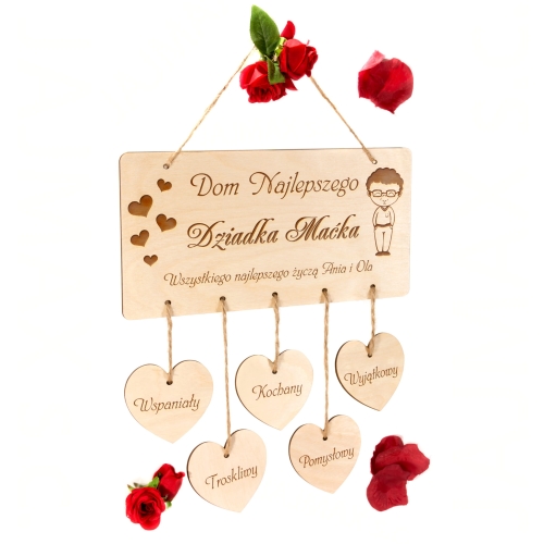 DREWNIANA TABLICZKA Z SERCAMI pomysłowy prezent dla Dziadka do domu