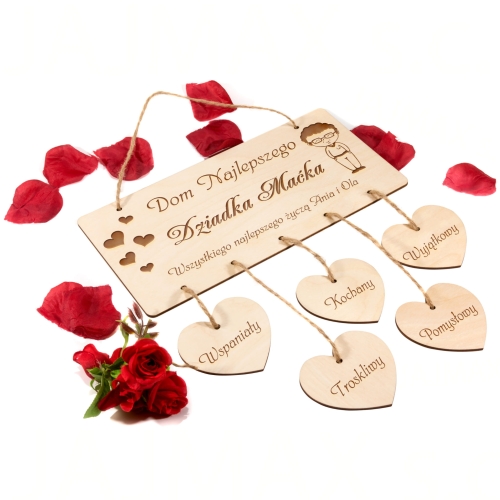 DREWNIANA TABLICZKA Z SERCAMI pomysłowy prezent dla Dziadka do domu
