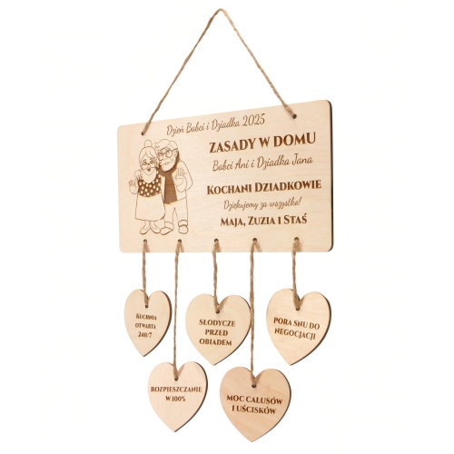 Tabliczka z sercami prezent na DZIEŃ BABCI I DZIADKA