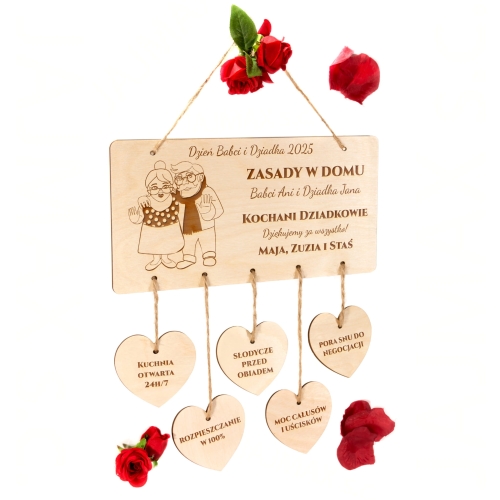 Tabliczka z sercami prezent na DZIEŃ BABCI I DZIADKA