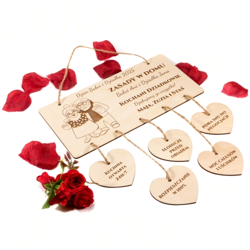 Tabliczka z sercami prezent na DZIEŃ BABCI I DZIADKA