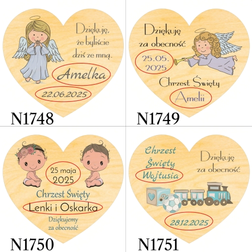 MAGNES SERCE podziękowania dla gości chrzest święty nadruk