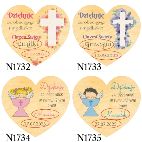 MAGNES SERCE podziękowania dla gości chrzest święty nadruk