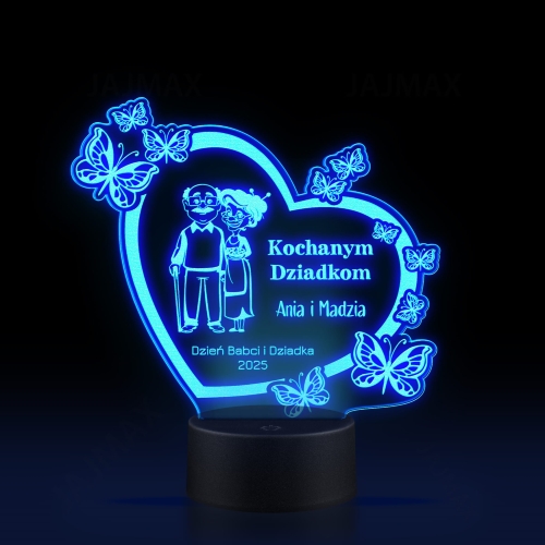 Statuetka LED serce z motylami PREZENT DLA BABCI I DZIADKA GRAWER